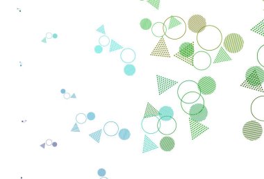 Açık mavi, çemberli çokgen şekilli yeşil vektör deseni. Noktalı, soyut şekilli dekoratif tasarım. Poster ve afiş için en iyi tasarım.