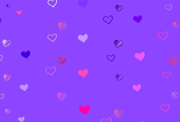 Luz Púrpura Textura Vectorial Rosa Con Corazones Encantadores Ilustración Con — Vector de stock