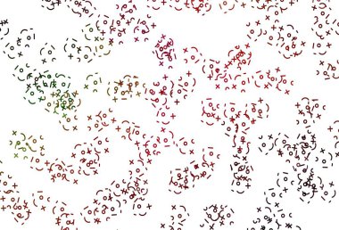 Açık yeşil, cebir elemanları ile kırmızı vektör düzeni. Ayrı tabelaları olan parlak renkli çizimler. Tipografinin iniş sayfası için şablon.