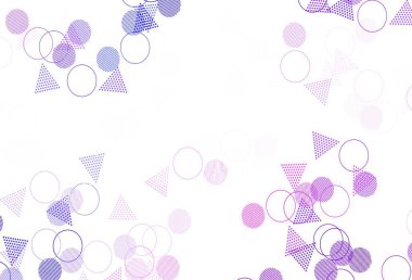 Açık Pembe, çizgileri ve daireleri olan mavi vektör arkaplanı. Çemberler ve üçgenlerle soyut gradyan çizimi. Broşürler, broşürler için desen