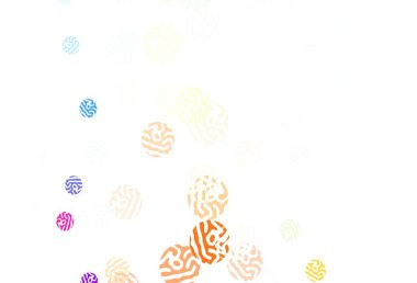 Açık mavi, benekli sarı vektör arka plan. Parlak renkli soyut çemberlerin olduğu bir resim. Reklamlar, broşürler için desen.