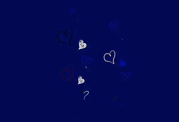 Ανοιχτό Μπλε Κόκκινο Διάνυσμα Πρότυπο Doodle Καρδιές Λαμπερή Απεικόνιση Καρδιές — Διανυσματικό Αρχείο