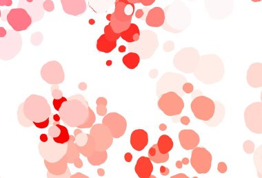 Lekeli açık kırmızı vektör arka planı. Parlak renkli soyut çemberlerin olduğu bir resim. Reklamlar, broşürler için desen.