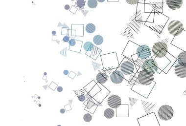 Dairesel çokgen biçimli ışık çok renkli vektör deseni. Çemberler, üçgenler ve küplerle soyut gradyan çizimi. Duvar kağıtları için şablon.