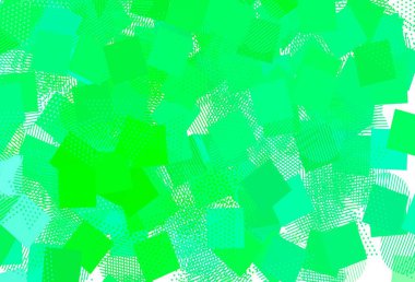 Açık yeşil, sarı vektör arkaplan ve daireler şeklinde çokgen. Soyut tarzda dekoratif tasarım, çizgiler, noktalar, küplerle. Reklamlarınız için akıllı tasarım.