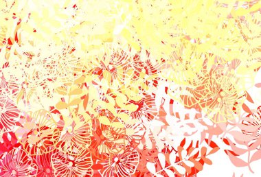 Açık Kırmızı, sarı vektör soyut arkaplan yapraklı, çiçekli. Soyut şablona karalamalar çizilmiş bir resim. Tasarımınız için yeni şablon.