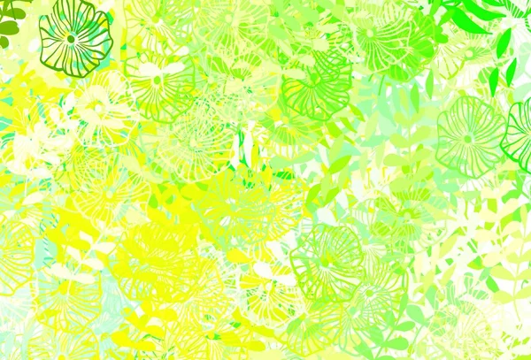 Verde Claro Fundo Doodle Vetor Amarelo Com Folhas Flores Ilustração — Vetor de Stock