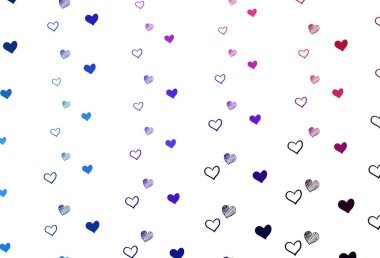 Açık mavi, kalbi olan kırmızı vektör arka plan. Kalpli, karalama tarzında bulanık dekoratif tasarım. Yıldönümü reklamın için tasarım.