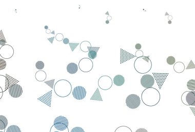 Açık mavi, çemberli çokgen şekilli yeşil vektör deseni. Noktalı, soyut şekilli dekoratif tasarım. Duvar kağıtları için şablon.