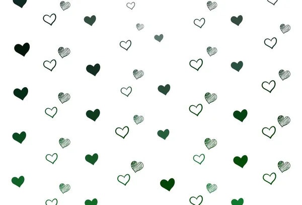 光緑のベクトルの背景と心 ロマンチックなスタイルでカラフルな心を持つキラキラ抽象的なイラスト ポスター バレンタインデーのバナーのデザイン — ストックベクタ