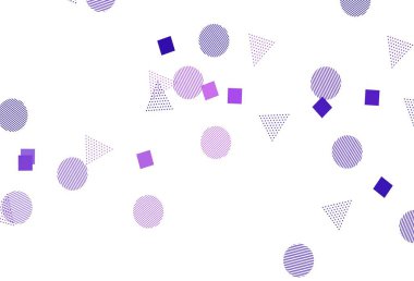 Açık Mor, çemberli çokgen şekilli pembe vektör arkaplan. Küreler, kareler ve çizgilerle soyut çizimler. Reklamlarınız için akıllı tasarım.