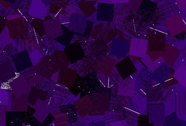 Kristalleri, daireleri ve kareleri olan açık mor bir vektör şablonu. Renkli daireler, üçgenler, dikdörtgenler. Broşürler, broşürler için desen