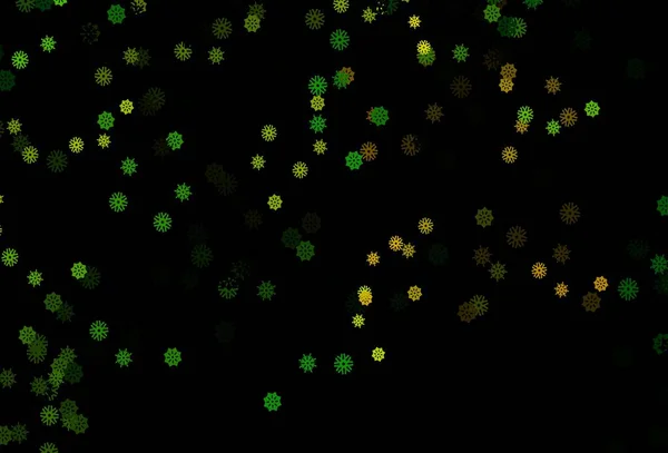 Donkergroene Gele Vectorachtergrond Met Kerstsneeuwvlokken Wazig Decoratief Ontwerp Kerststijl Met — Stockvector
