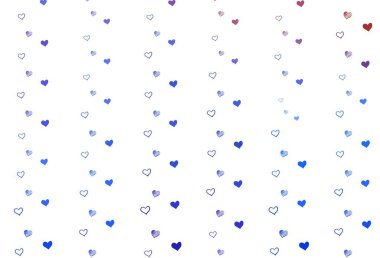 Açık mavi, güzel kalpleri olan kırmızı vektör dokusu. Kalpli, karalama tarzında bulanık dekoratif tasarım. Evlilik hediyeleri için örnek, tebrikler..