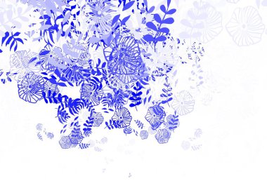 Açık mavi, sarı vektör karalama arkaplanı yapraklı, çiçekli. Beyaz arka planda eskiz karalamalar. Duvar kağıdı tasarımınız için yeni bir doku.