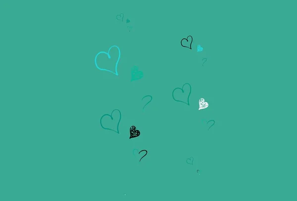 Patrón Vectorial Verde Claro Con Corazones Coloridos Diseño Decorativo Con — Archivo Imágenes Vectoriales