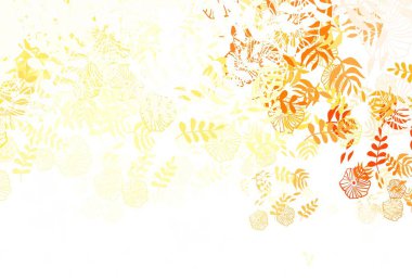 Hafif Turuncu, yapraklı, çiçekli zarif bir arka plan. Yaprakları ve çiçekleri olan modern soyut çizimler. Tasarımınız için yeni şablon.