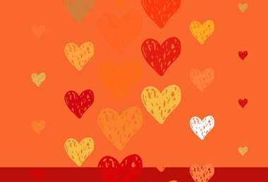 Açık kırmızı, sarı vektör desenli, renkli kalpli. Renkli arkaplanda güzel soyut kalpler. Evlilik hediyeleri için örnek, tebrikler..