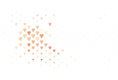 Açık yeşil, karalama kalpli kırmızı vektör şablonu. Soyut şablondaki kalplerle parlayan illüstrasyon. Evlilik hediyeleri için örnek, tebrikler..