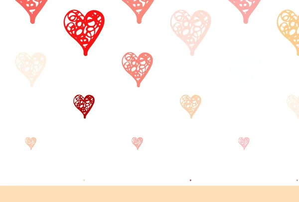 Rouge Clair Fond Vectoriel Jaune Avec Des Cœurs Doux Beaux — Image vectorielle