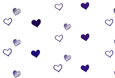 Parlayan kalpleri olan açık mor vektör arkaplan. Sevgililer günü için aşk konseptinde kalplerin olduğu bir ilüzyon. Sevgililer Günü kartpostalları için şablon.