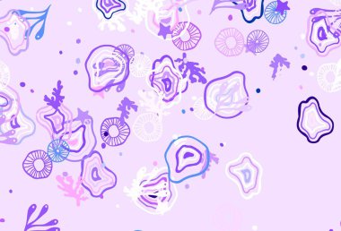 Açık Mor, Memphis şekilli pembe vektör arkaplan. Rastgele şekillerle soyut tarzda dekoratif tasarım. Web siteniz için basit tasarım.