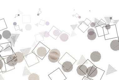 Açık Pembe, sarı vektör arkaplanı çizgiler, daireler, eşkenar dörtgenler. Küreler, kareler ve çizgilerle soyut çizimler. Duvar kağıtları için şablon.