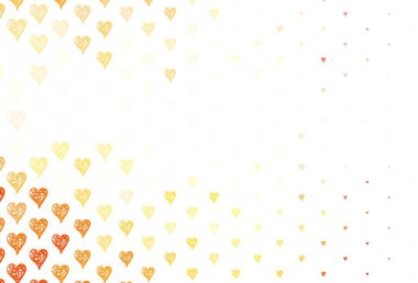 Açık Turuncu vektör dokusu ve güzel kalpler. Soyut şablondaki kalplerle parlayan illüstrasyon. Evlilik hediyeleri için örnek, tebrikler..