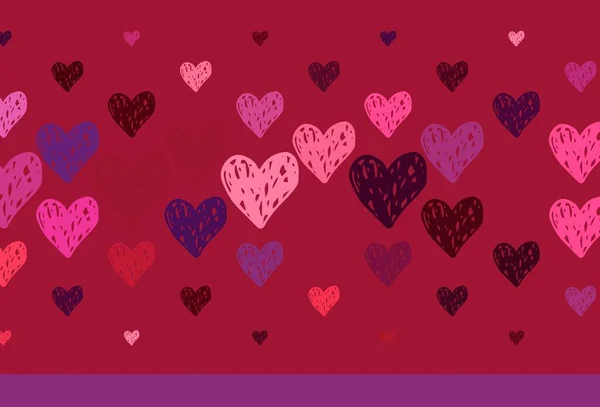 Světle Fialová Růžové Vektorové Pozadí Sladkými Srdci Krásná Abstraktní Srdce — Stockový vektor