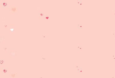 Güzel kalpleri olan açık kırmızı vektör dokusu. Kalpler soyut arkaplanda bulanık ve rengarenk. Sevgililer Günü ilanı, afişi, afişi için tasarım.