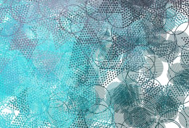 Açık pembe, dairesel üçgen şekilli mavi vektör dokusu. Renkli daireler, üçgenler çizilmiş bir resim. Duvar kağıtları için şablon.