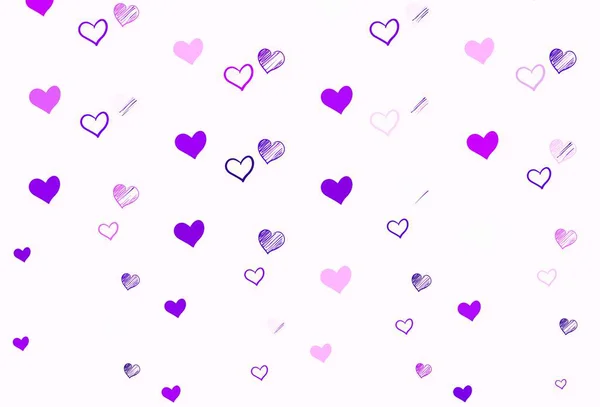 Luz Fondo Vectorial Púrpura Con Corazones Brillantes Ilustración Con Corazones — Vector de stock