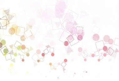 Açık yeşil, kırmızı vektör desenli, çemberli, küplü. Renkli daireler, üçgenler, kareler çizilmiş bir resim. İniş sayfası için modern şablon.