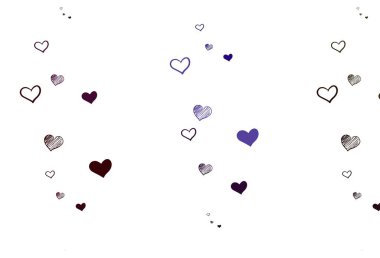 Parlayan kalpleri olan açık renkli vektör arkaplan. Soyut şablondaki kalplerle parlayan illüstrasyon. Sevgililer günü ilanı ve kitapçıkları için bir model..