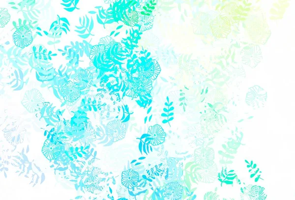 Azul Claro Verde Fundo Vetor Doodle Com Folhas Flores Folhas — Vetor de Stock