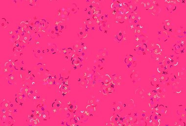 Açık Pembe, aritmetik işaretli sarı vektör arkaplanı. Ayrı tabelaları olan parlak renkli çizimler. En iyi tasarım bir poster, bir matematik okulunun afişi..