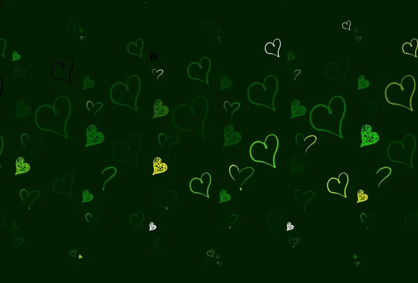 Hellgrüner Gelber Vektorhintergrund Mit Leuchtenden Herzen Kluge Illustration Mit Gradientenherzen — Stockvektor
