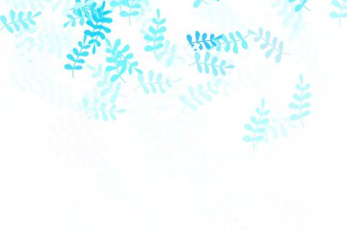 Yapraklı hafif Mavili vektör çizimi. Zarif doğal desenli ve eğimli yapraklar. Web siteleri ve pankartlar için desenli desen.