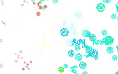 Açık yeşil, kırmızı vektör soyut desenli çiçekler, güller. Çiçeklerle süslenmiş soyut çizimler. Web ve broşürler için elle boyanmış tasarım.