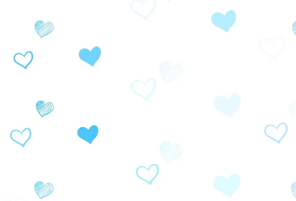 Світлий Blue Векторний Шаблон Каракульними Серцями Розмитий Декоративний Дизайн Каракулі — стоковий вектор