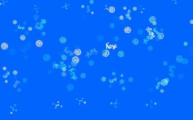 Açık mavi vektör desenli, çiçekli, güllü. Origami tarzında çiçeklerin karalama çizimi. Ağ ve ambalaj için elle boyanmış tasarım.