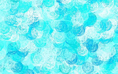 Açık mavi, yeşil vektör zarif desenli güller. Beyaz arka planda çiçeklerin dekoratif tasarımı. Web ve broşürler için elle boyanmış tasarım.