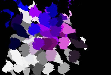 Koyu mor, Memphis şekilli pembe vektör arkaplan. Renkli rastgele şekillerle modern soyut illüstrasyon. Duvar kağıtları için zarif tasarım.