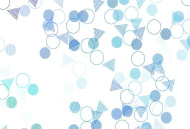 Açık mavi, dairesel üçgen şekilli yeşil vektör dokusu. Renkli daireler, üçgenler çizilmiş bir resim. Broşürler, broşürler için desen