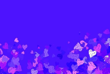 Açık Mor, karalama kalpli pembe vektör şablonu. Sevgililer günü tarzında gradyan kalpleri olan akıllı bir illüstrasyon. Sevgililer günü ilanı ve kitapçıkları için bir model..