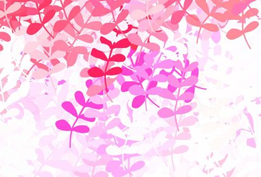 Açık Mor, yapraklı pembe vektör soyut deseni. Soyut şablondaki karalamalarla dekoratif illüstrasyon. Web siteniz için Doodle tasarımı.