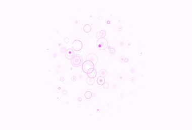 Açık Mor, noktalı pembe vektör arkaplanı, çizgiler. Çemberler, soyut arka planda renkli gradyan çizgileri. Fütürist reklamlar ve kitapçıklar için şablon.