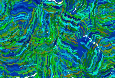 Açık mavi, eğri çizgileri olan yeşil vektör şablonu. Soyut tarzda gradyan çizgilerle akıllı illüstrasyon. Tasarımınız için basit şablon.