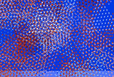 Açık mavi, kırmızı vektör desenli ve daireli çokgen şekilli. Çemberler ve üçgenlerle soyut gradyan çizimi. Reklamlar için desen.