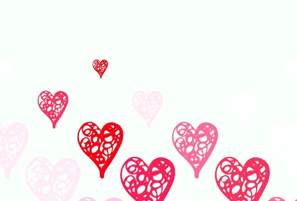 ライトピンク 美しい心を持つ赤いベクトルテクスチャ 抽象的なイラストで美しいお祝いスタイルの心 バレンタインのグリーティングポストカードのテンプレート — ストックベクタ